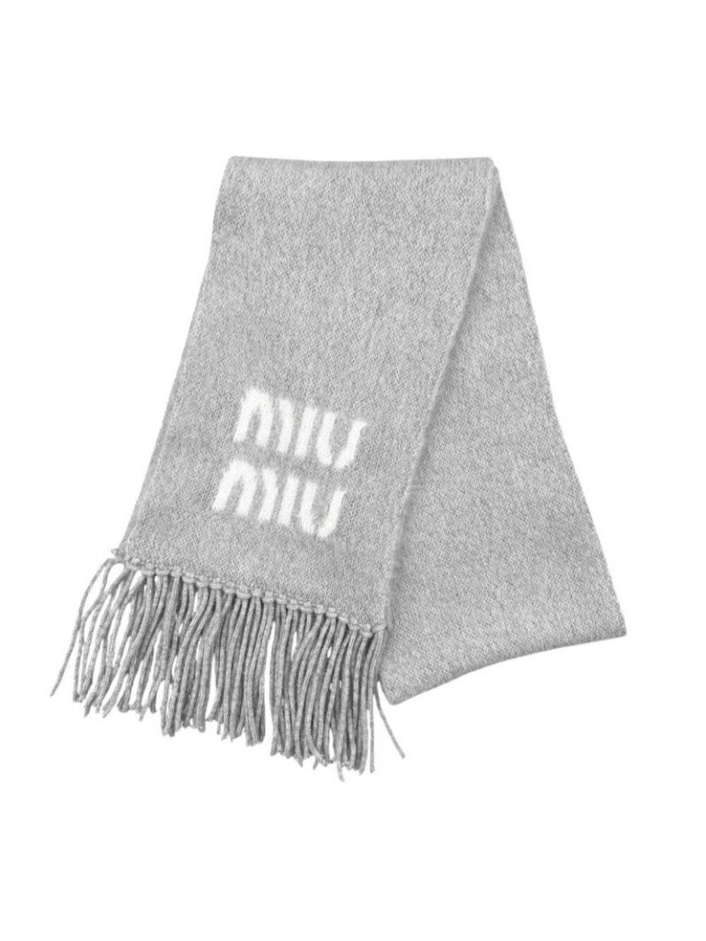 Miu Miu Miu Scarf Wool Mohair Logo Fringe Gray